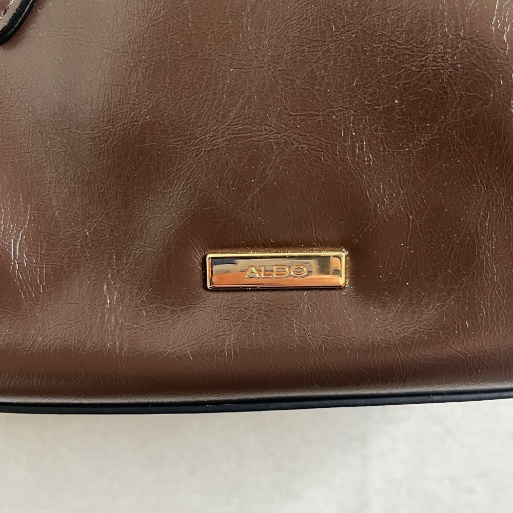 Aldo Brown Top Handle Satchel Crossbody Bag Gold Hardware Structured Purse - Picture 4 of 6